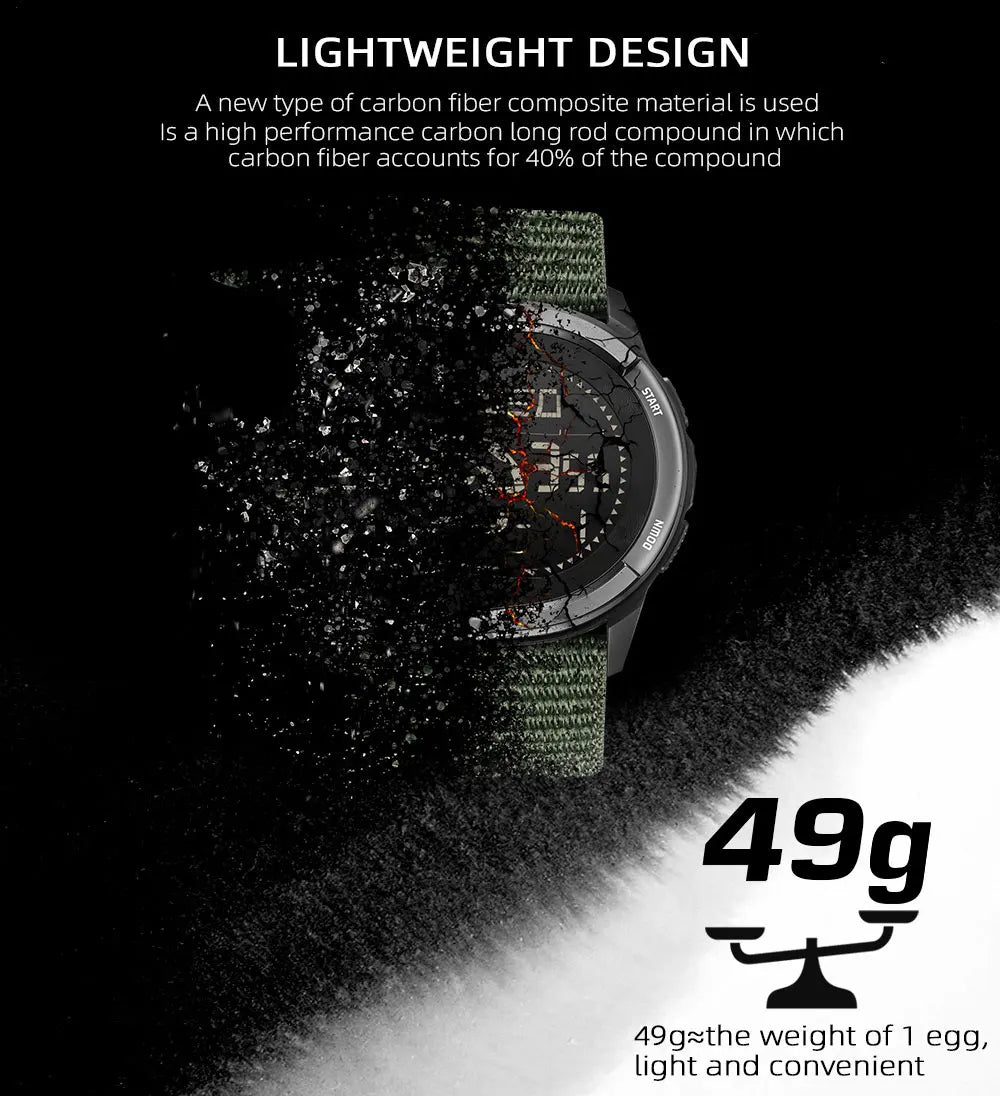 NORTH EDGE ALPS Men's Digital Carbon Fiber Watch Shockproof Military Sports Waterproof 50M Outdoor Compass Wristwatch