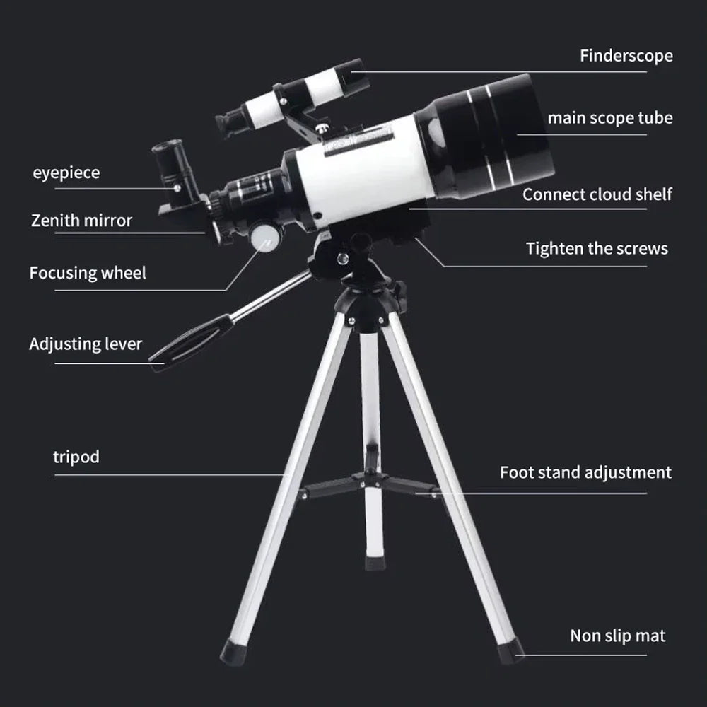 150X Astronomical Telescope – 70mm Refractor Portable Travel Scope with Phone Adapter & Wireless Remote