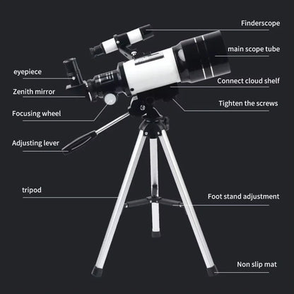 150X Astronomical Telescope – 70mm Refractor Portable Travel Scope with Phone Adapter & Wireless Remote