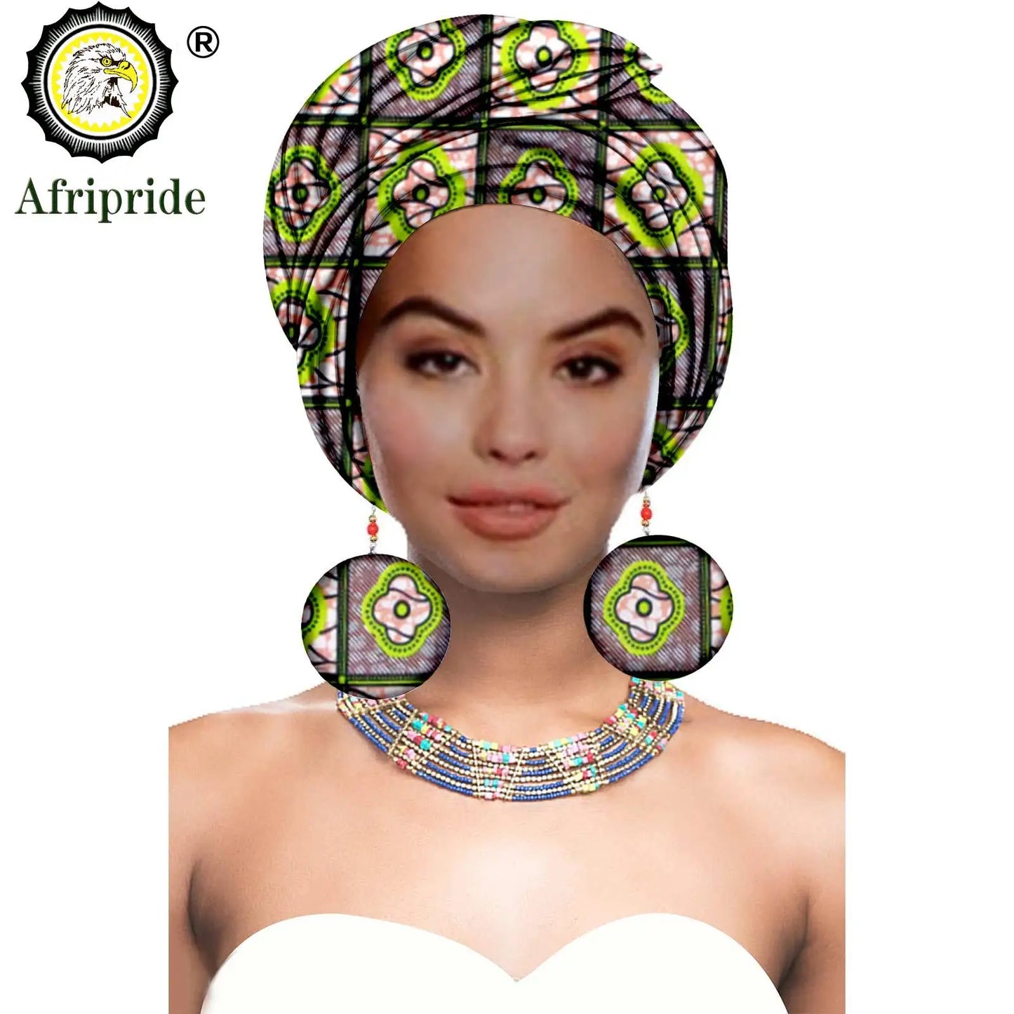 African Turban Headwrap - Nigerian Ankara Headscarf with Matching Earrings