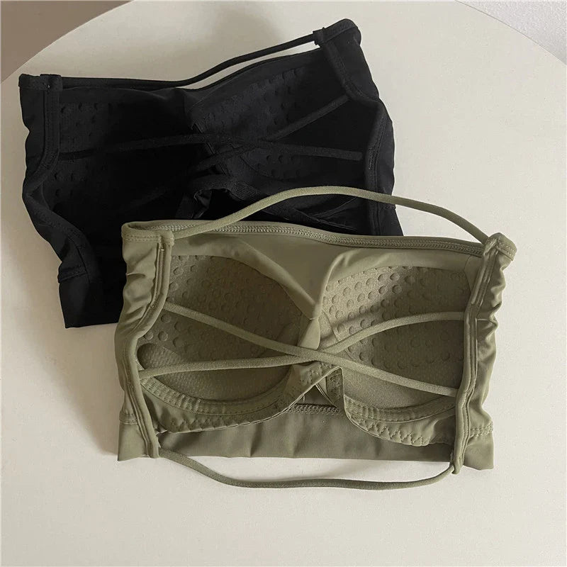 Seamless Ice Silk Tube Top – Strapless Push-Up Bralette for Women, Solid Color Wrap Chest Lingerie