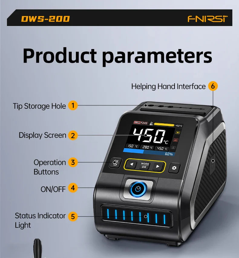 FNIRSI DWS-200 200W Power Soldering Iron Station | C210 C245 Handle for Electronic Welding & Rework