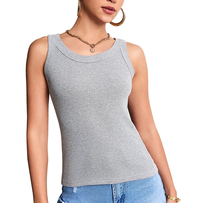 Women’s Solid Suspender Vest Top – Round Neck Sleeveless Sexy & Comfortable Fashion Tank for Women & Teens (1/3 Pack)
