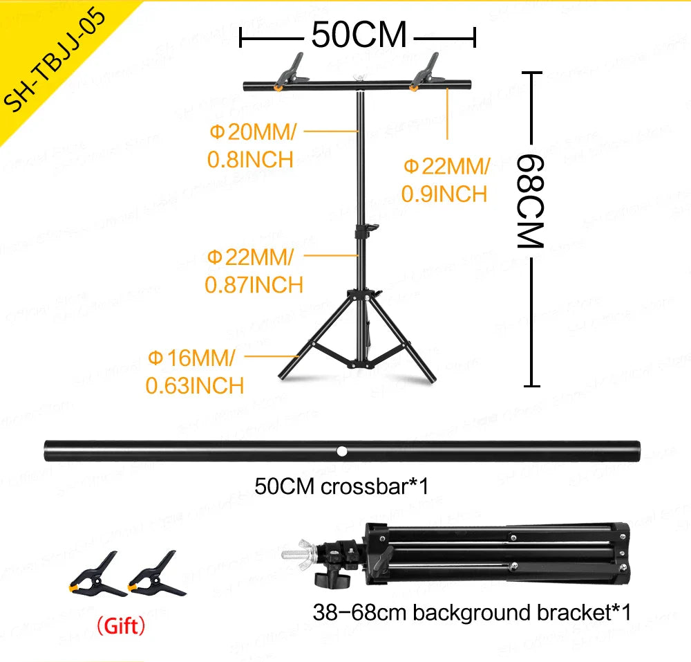 T-Shaped Adjustable Tripod Stand – Photography Backdrop Support System for Non-Woven & Muslin Backgrounds