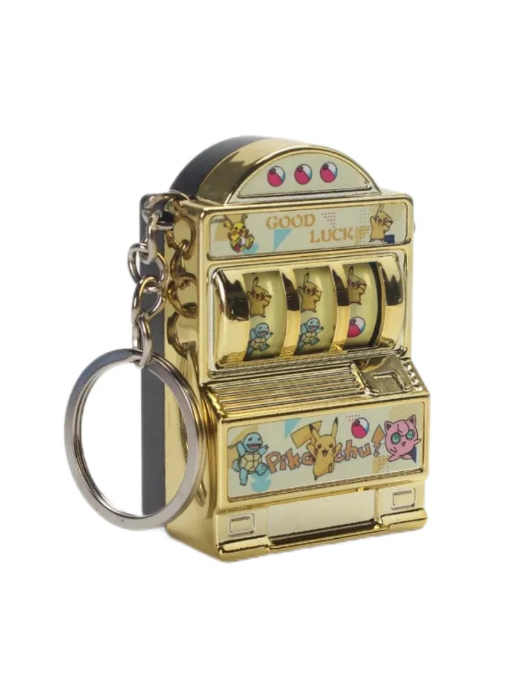 Mini Pokemon Figures Slot Machine Keychain - Plated Color, Turnable Toy, Fun Gift for Kids