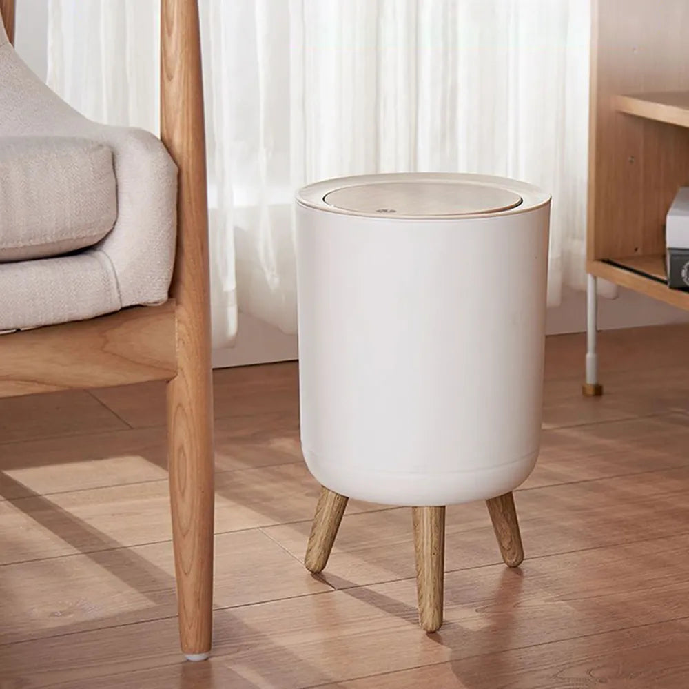 Wood Grain High-Foot Trash Can - Kitchen, Bathroom, Living Room, Desktop Storage Bucket for Office, Hotel Waste Bins