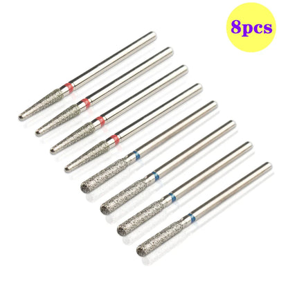 8pcs Diamond Nail Drill Bit Set - Rotary Electric Milling Cutters for Pedicure, Manicure, Cuticle Burr & Nail Tools Accessories