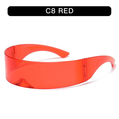 Y2K Future Warrior Rimless Sunglasses – One Piece Lens Cyber Punk Wrap Around Sun Glasses for Men & Women, Hip Hop Party Style