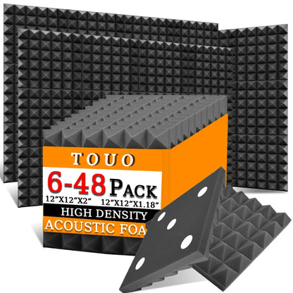 TOUO Acoustic Foam Panels 6–48 Pack Studio Soundproof Wall Panels – Sound Absorbing Sponge for Home, KTV & Recording Rooms