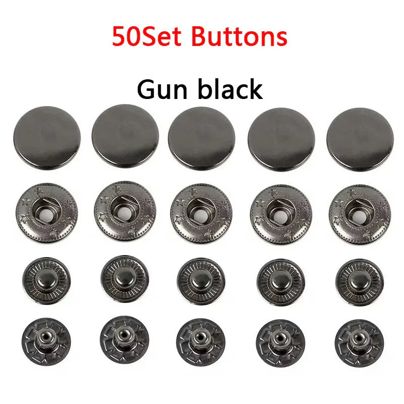 50 Sets Leather Snap Fasteners Kit – 10mm/12mm/15mm Metal Press Studs with 4 Tools for DIY Clothes & Crafts