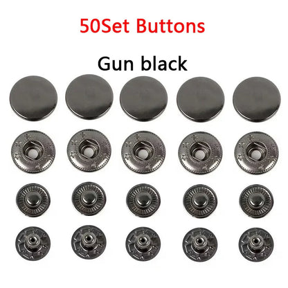 50 Sets Leather Snap Fasteners Kit – 10mm/12mm/15mm Metal Press Studs with 4 Tools for DIY Clothes & Crafts