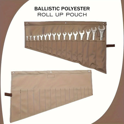 Brown Universal Canvas Tool Bag – Wrench & Hardware Storage Roll Bag for Maintenance, 1-Piece