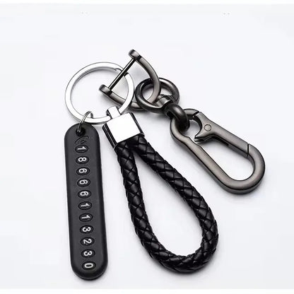 Trendy DIY Mobile Number Plate Keychain – Men’s Punk Woven Leather Rope, Anti-Lost Car Keychain Accessory