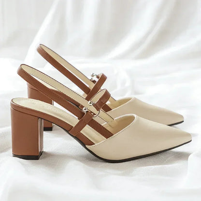 Women’s Summer Pointed Toe Chunky High Heel Pumps — Elegant Solid Ladies Sandals 2024
