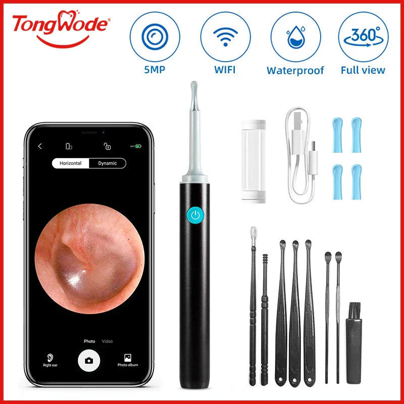 Wireless Visual Ear Endoscope Camera – 5MP Ear Cleaning Tools with Safe Silicone Earpick, Luminous Otoscope & Ear Wax Remover