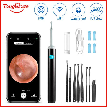 Wireless Visual Ear Endoscope Camera – 5MP Ear Cleaning Tools with Safe Silicone Earpick, Luminous Otoscope & Ear Wax Remover