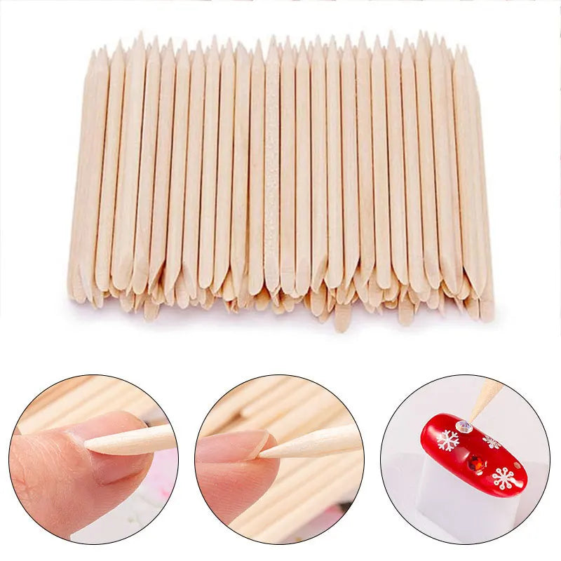 100/500PCS Nail Orange Wood Sticks - Double Head Cuticle Pusher & Remover for Manicure, Pedicure, and Rhinestone Picking