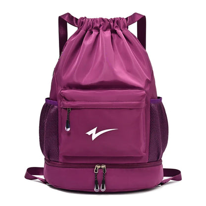 Drawstring Fitness Bag — Lightweight Multi-Pocket Gym Backpack with Separate Shoe Compartment, Foldable Outdoor Training Bag