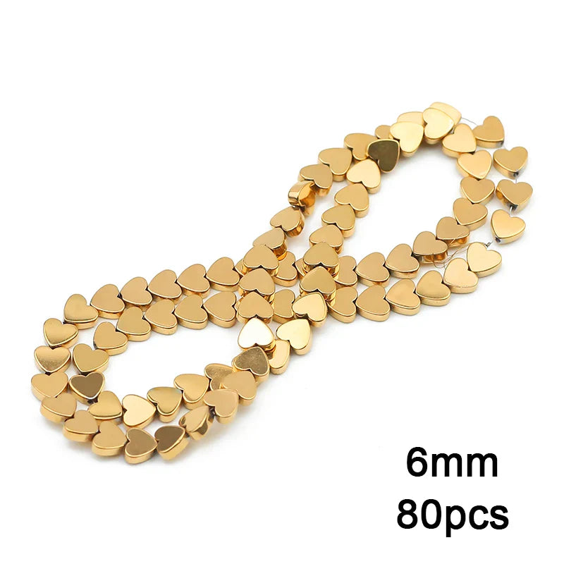 3A+ Retention Color Hematite Beads – Star & Heart Shapes, Gold-Plated Natural Stones for DIY Jewelry & Bracelets