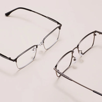 Comfortable Rectangular Men’s Business Glasses – Full Rim Browline Metal Frame for Optical Prescription Lenses