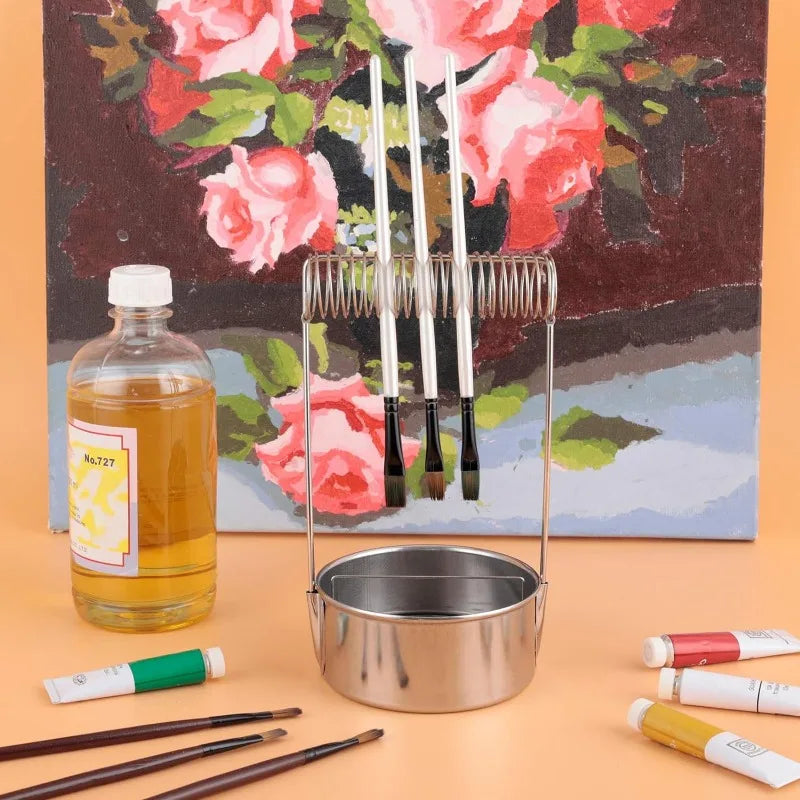 Portable Stainless Steel Artist Brush Washer – Paint Cleaner with Wash Tank, Removable Screen & Brush Holder