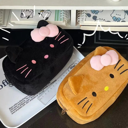 Cute Hello Kitty Plush Pencil Case – Large Capacity Stationery & Makeup Storage Bag for Students & Girls – Kawaii Party Gift