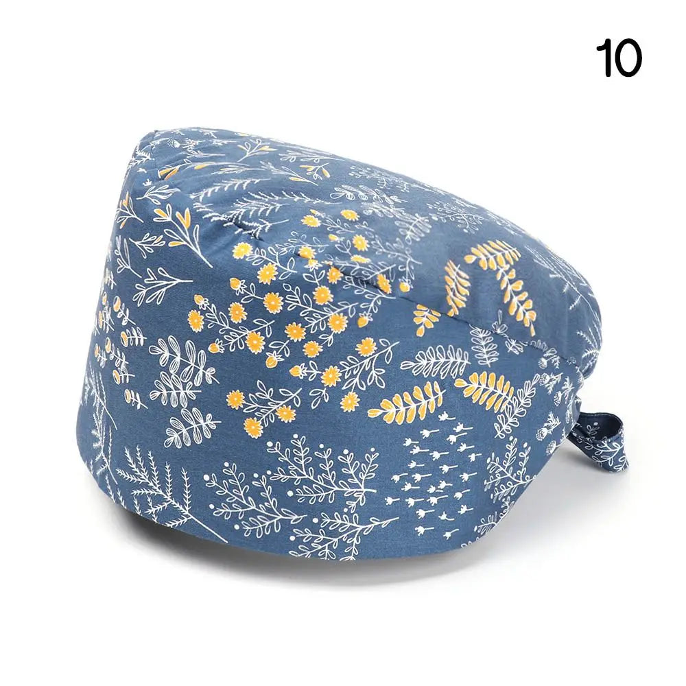 Adjustable Surgical Scrub Cap with Buttons – Ponytail Bouffant Nursing Turban Hat for Women & Men