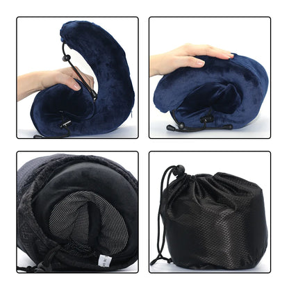 U Shaped Memory Foam Neck Pillow - Soft Travel Pillow with Massage Feature for Comfortable Sleeping, Airplane Pillow, Cervical Healthcare Bedding