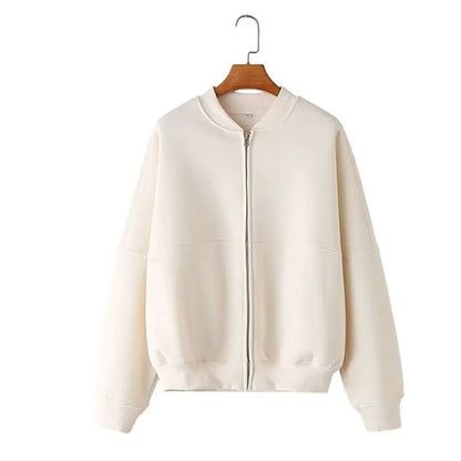 TRAFZA Women’s 2-Piece Retro Set – Solid Zipper Bomber Jacket & High-Waisted Lace-Up Velvet Pants