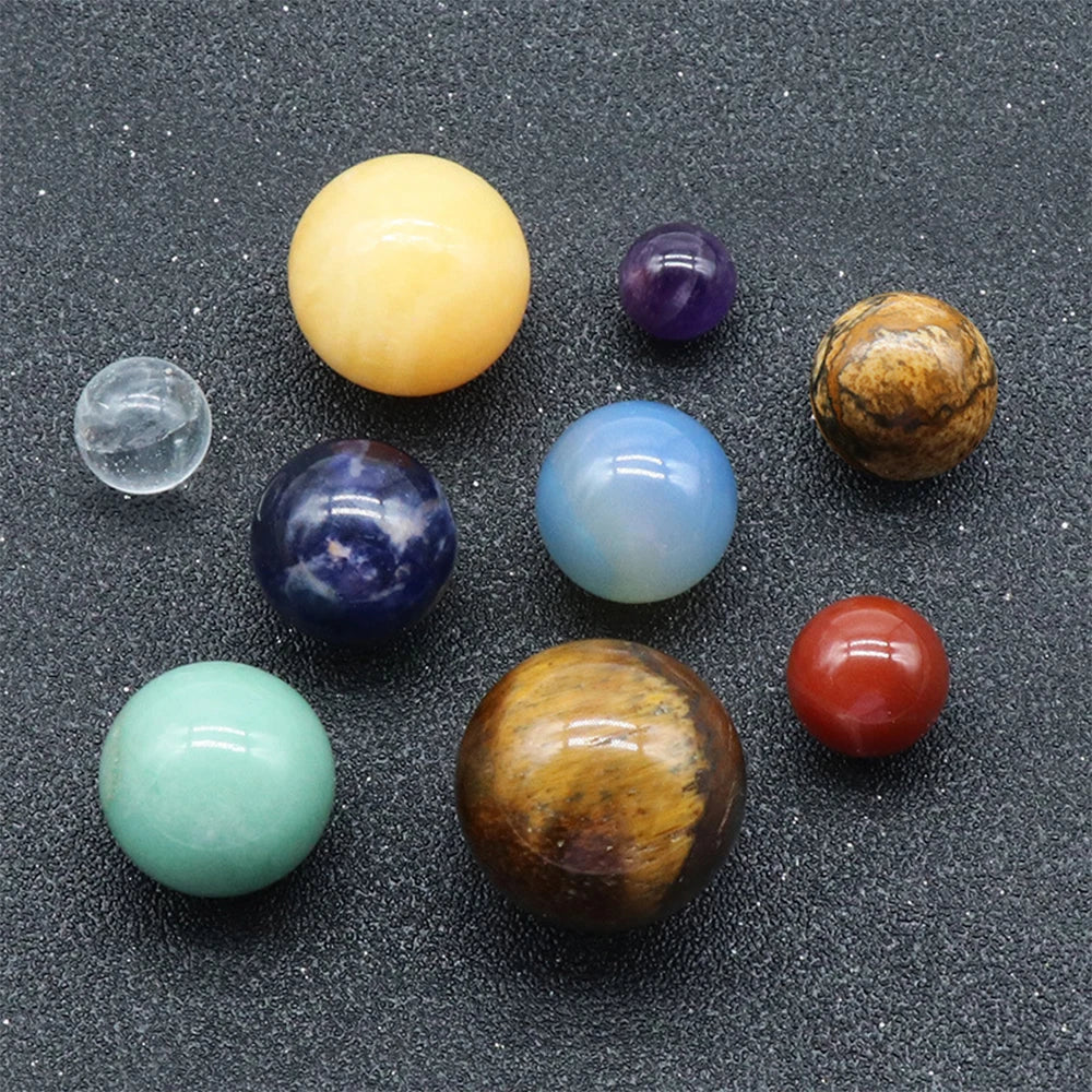Solar System Crystal Gemstone Sphere Set – 9 Planet Stone Balls Galaxy Model for Home & Office Decor Gift