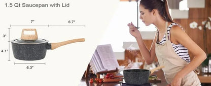 SODAY 12 Piece Granite Nonstick Cookware Set - Induction Compatible Kitchen Pots and Pans