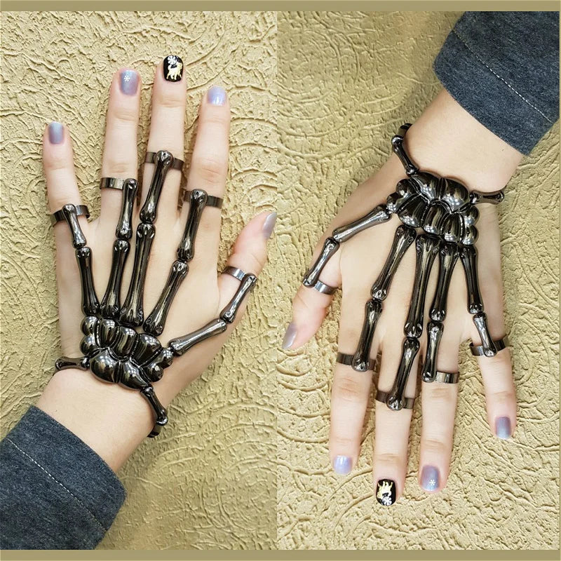 Steampunk Skull Skeleton Bracelet – Gothic Adjustable Elastic Bangle for Men & Women Couples Jewelry