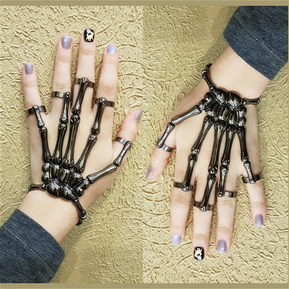 Steampunk Skull Skeleton Bracelet – Gothic Adjustable Elastic Bangle for Men & Women Couples Jewelry