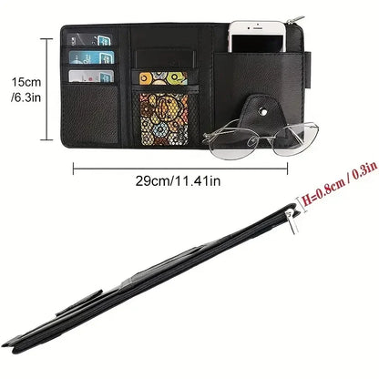 Car Sun Visor Organizer – Sunglass & Mobile Holder, Multi-Pocket Card Storage Pouch for Auto Interior