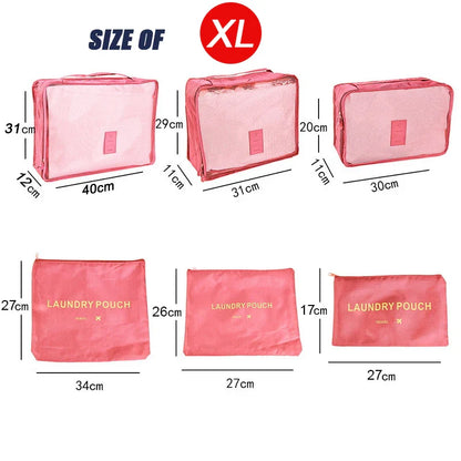 6-Piece Large Size Travel Organizer Set: Portable Suitcase Organizer for Clothes, Shoes, Makeup - Luggage Storage Bags"