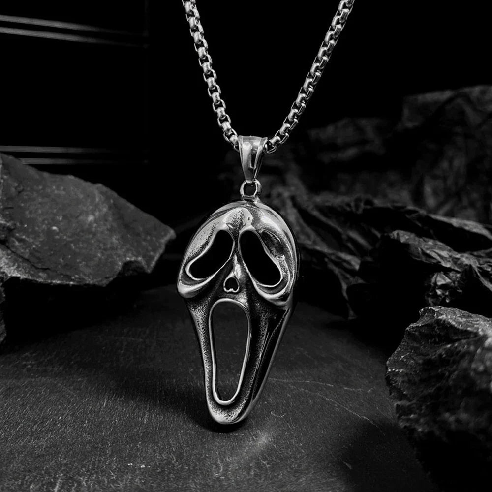 Screaming Skeleton Pendant Necklace – Vintage Hip Hop Punk Skull Stainless Steel Chain for Women and Men, Streetwear Fashion Jewelry