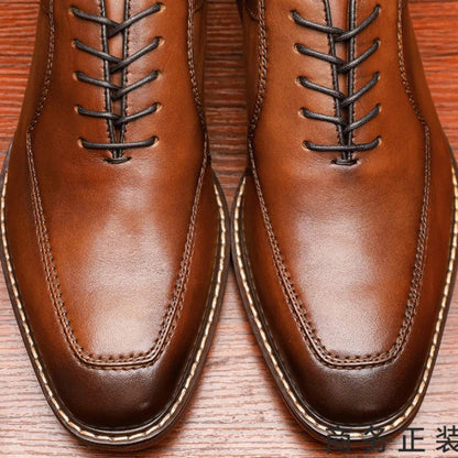 Men’s Cowhide Leather Dress Shoes - Elegant U-Tip Business Formal & Wedding Shoes Sizes 38-47