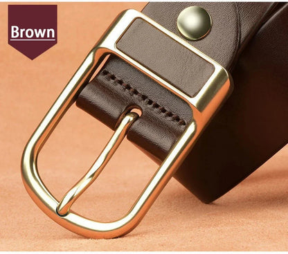 Genuine Leather Men's Belt – High-Quality Buckle, Cowskin Casual & Business Waistband, Cowboy Fashion Designer 2024 New