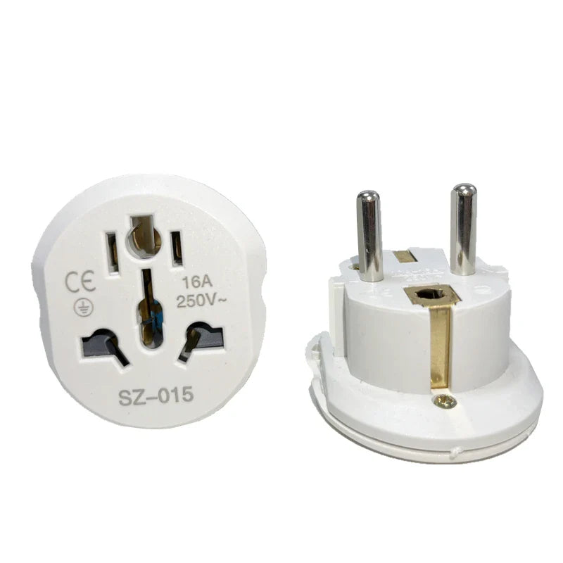 Korea EU Plug Adapter 16A 250V – High-Quality Universal Travel Converter with 2 Round Sockets for AU, US, UK, CN to EU/KR Wall Socket