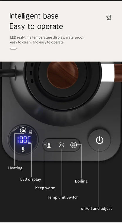 1200W Electric Gooseneck Kettle - Intelligent Constant Temperature Control Coffee & Tea Pot, Portable Hand Brewed Kettle