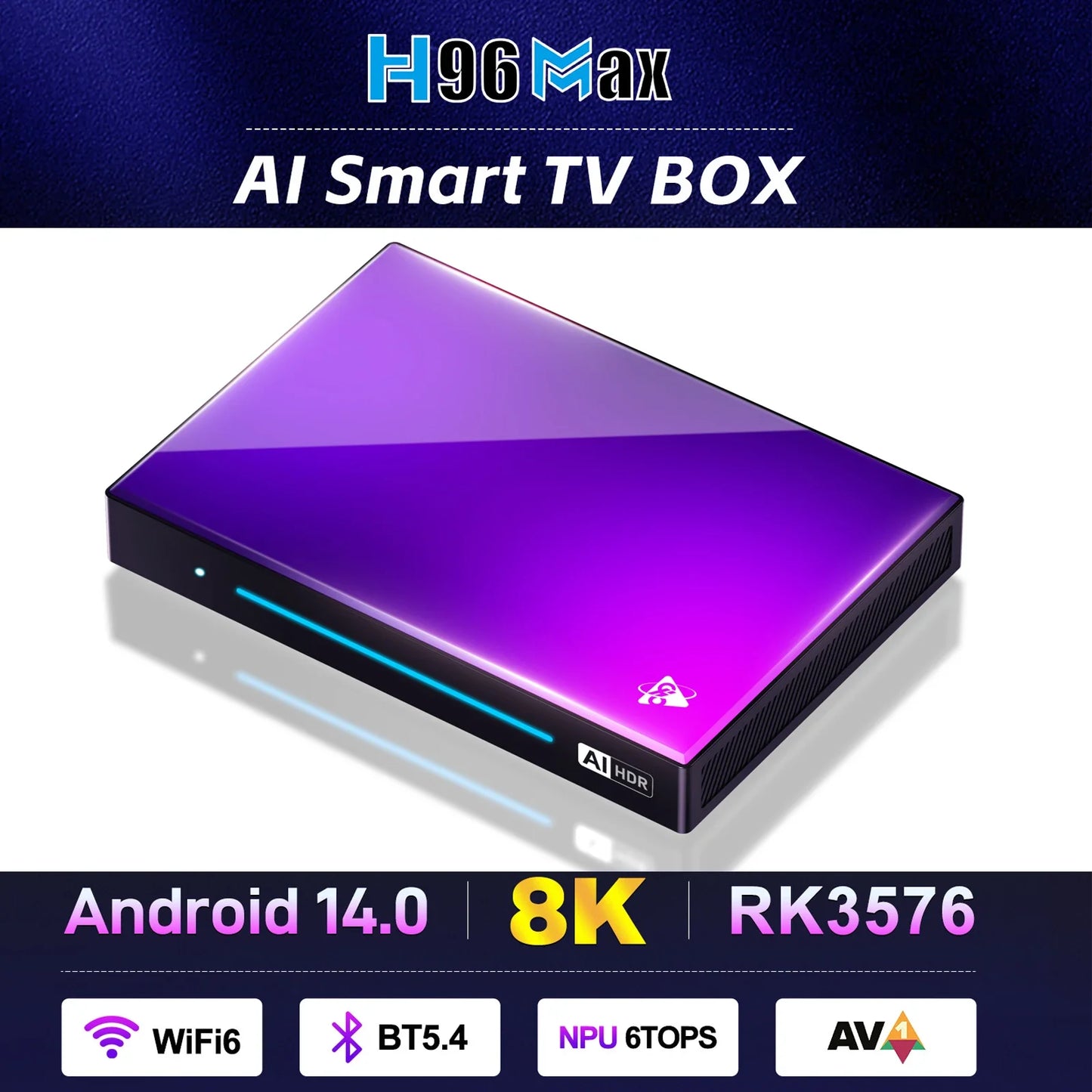 H96 MAX M9 AI Android 14 TV Box, 8-Core Rockchip RK3576, Wifi6, BT5.4, 4GB/64GB & 8GB/128GB, 8K 120fps Streaming, 1000M LAN
