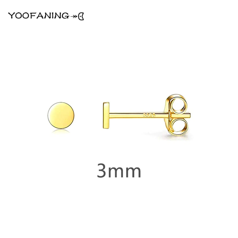925 Sterling Silver Ear Needle Earrings – Simple Circular Gold & Silver Studs for Women Jewelry (Multiple Sizes)