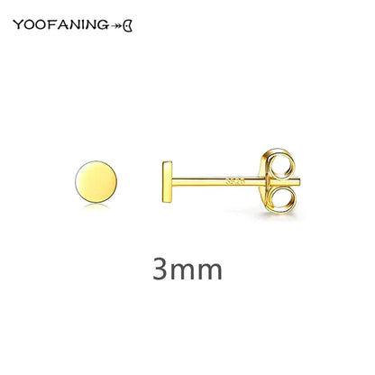 925 Sterling Silver Ear Needle Earrings – Simple Circular Gold & Silver Studs for Women Jewelry (Multiple Sizes)