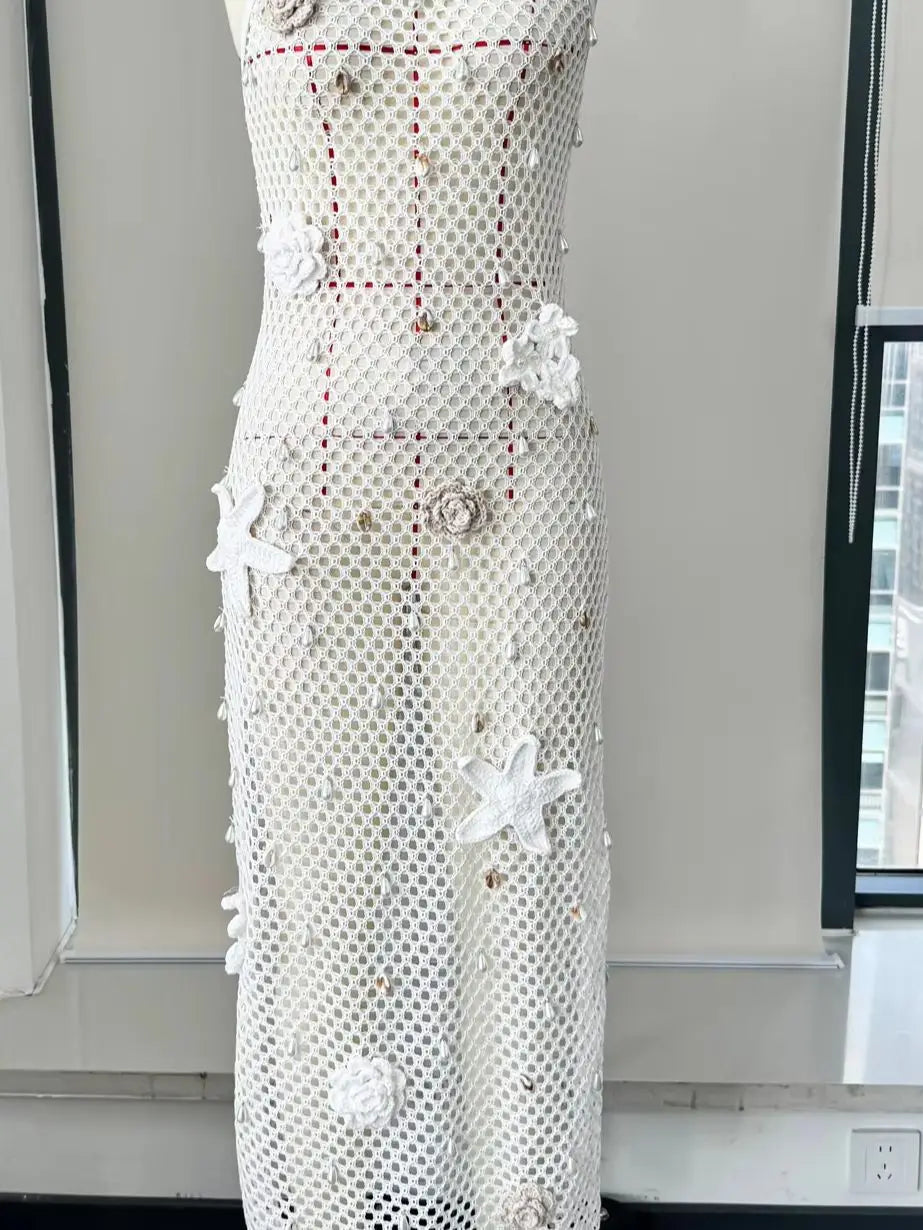Women’s Knit Crochet Maxi Dress – Sleeveless Elegant Summer Beach Cover Up & Party Holiday Slim Fit Long Vestido Dress