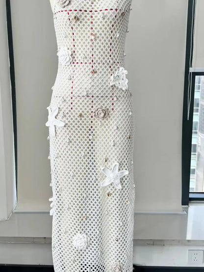 Women’s Knit Crochet Maxi Dress – Sleeveless Elegant Summer Beach Cover Up & Party Holiday Slim Fit Long Vestido Dress