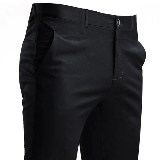 Men's Stretch Suit Pants – Smart Casual Solid Color Straight Trousers | Black Full-Length Work & Dress Pants