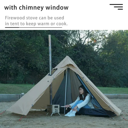 Camping Hot Tent with Chimney Window - Ultralight Tipi Teepee Pyramid, Double Layer Bushcraft Tent for 1 Person