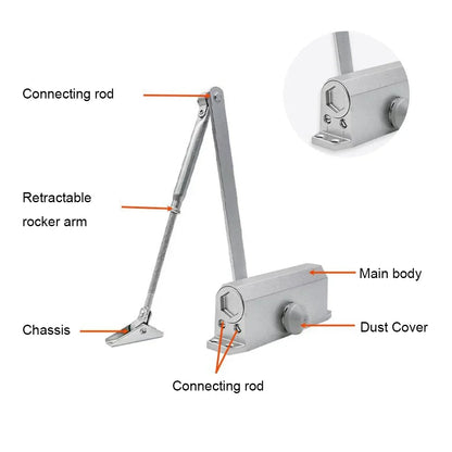 25-85KG Hydraulic Automatic Door Closer - Adjustable Speed, Positioning Door Stop & Protective Holder Hardware (1PCS)