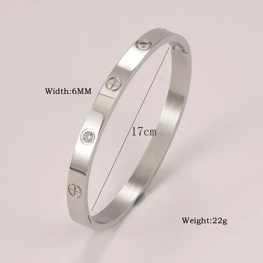 Stainless Steel Cuff Bracelet — Crystal Charm Bangle for Women, Fashion Jewelry