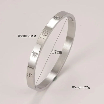 Stainless Steel Cuff Bracelet — Crystal Charm Bangle for Women, Fashion Jewelry